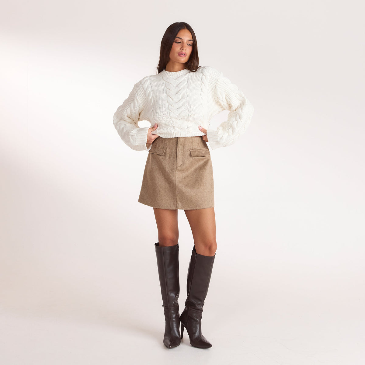 Lounge Woven A-Line Mini Skirt - Biscuit