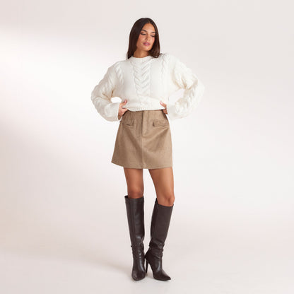 Lounge Woven A-Line Mini Skirt - Biscuit
