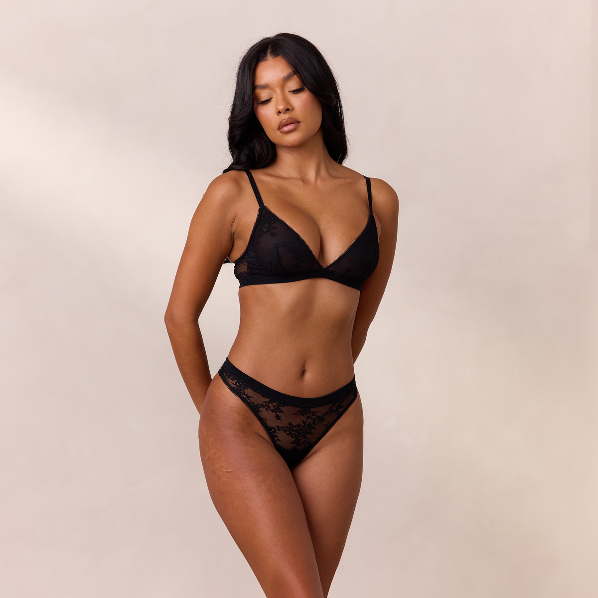 Lounge Lace Triangle Bralette - Black