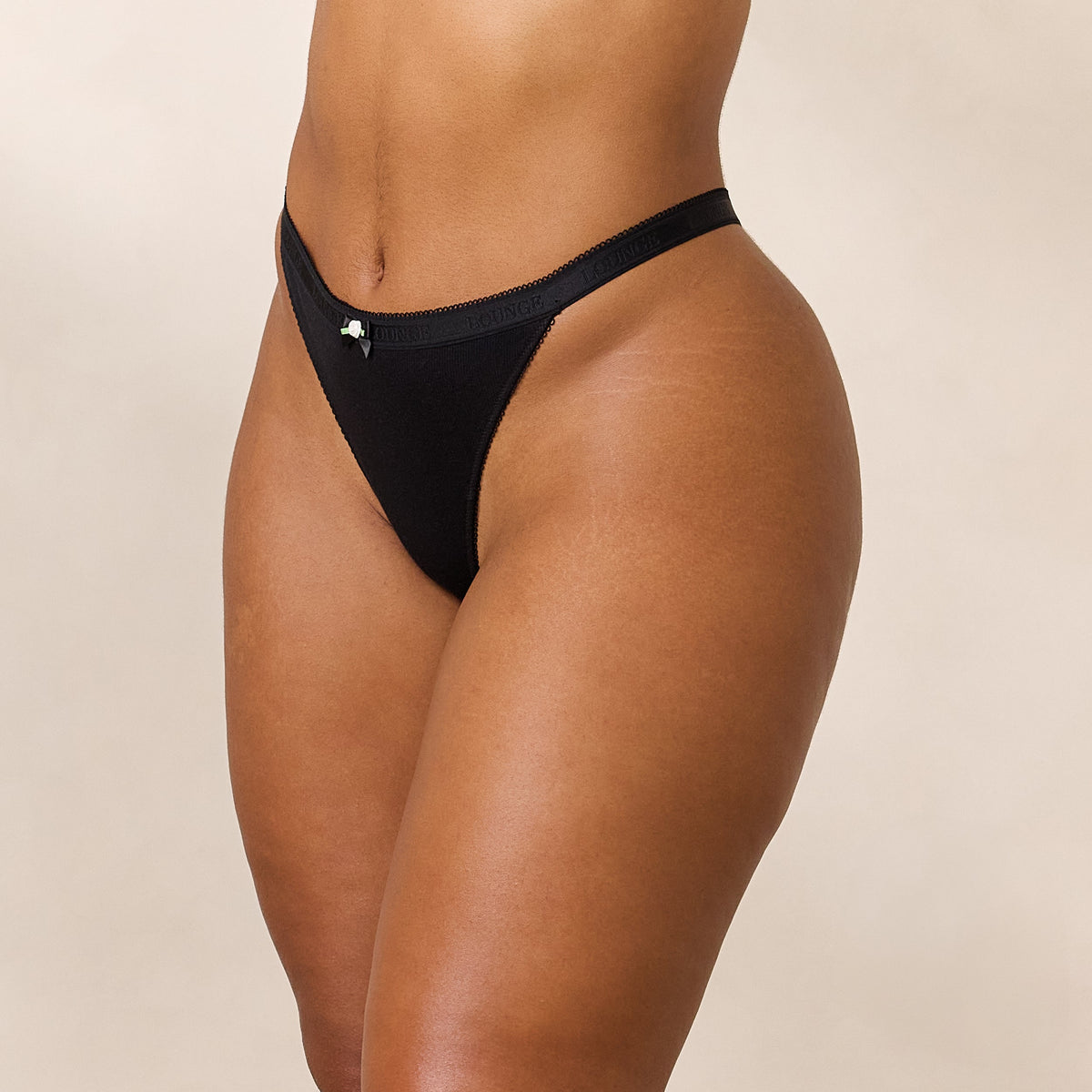 Lounge Rosebud Ribbed Thong - Black