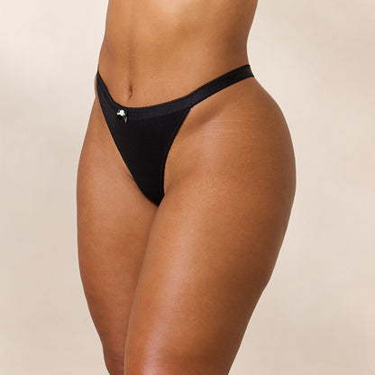 Lounge Rosebud Ribbed Thong - Black