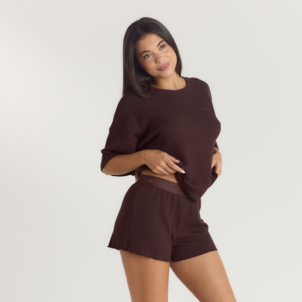 Lounge Soft Waffle Pajama Top - Dark Chocolate