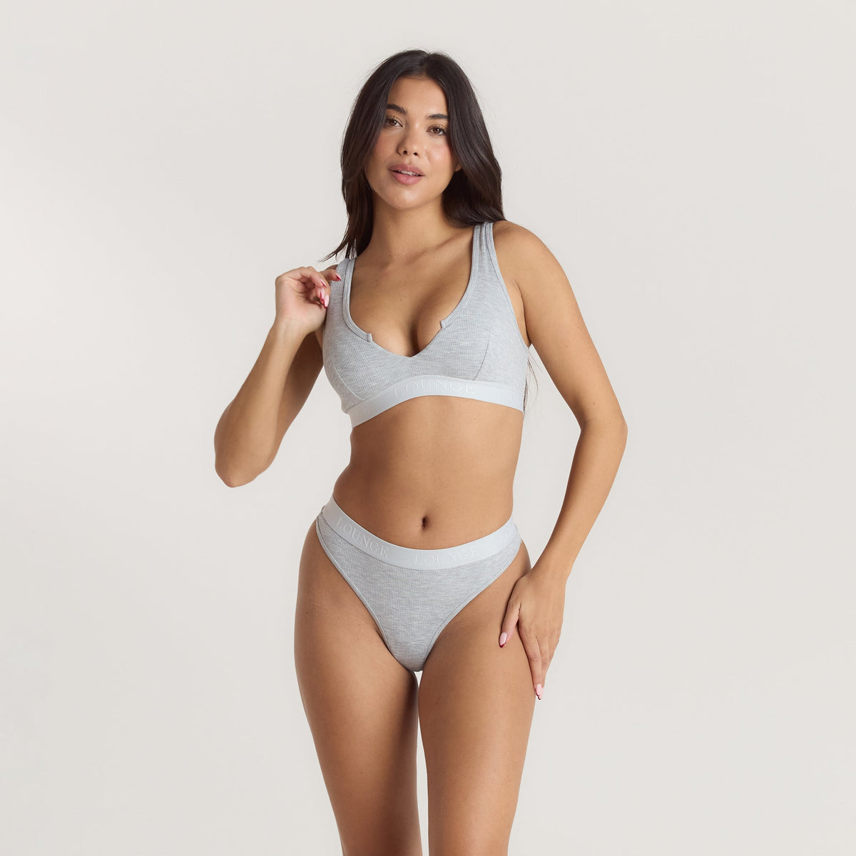 Lounge Soft Ribbed Push-Up Bralette - Grey Marl