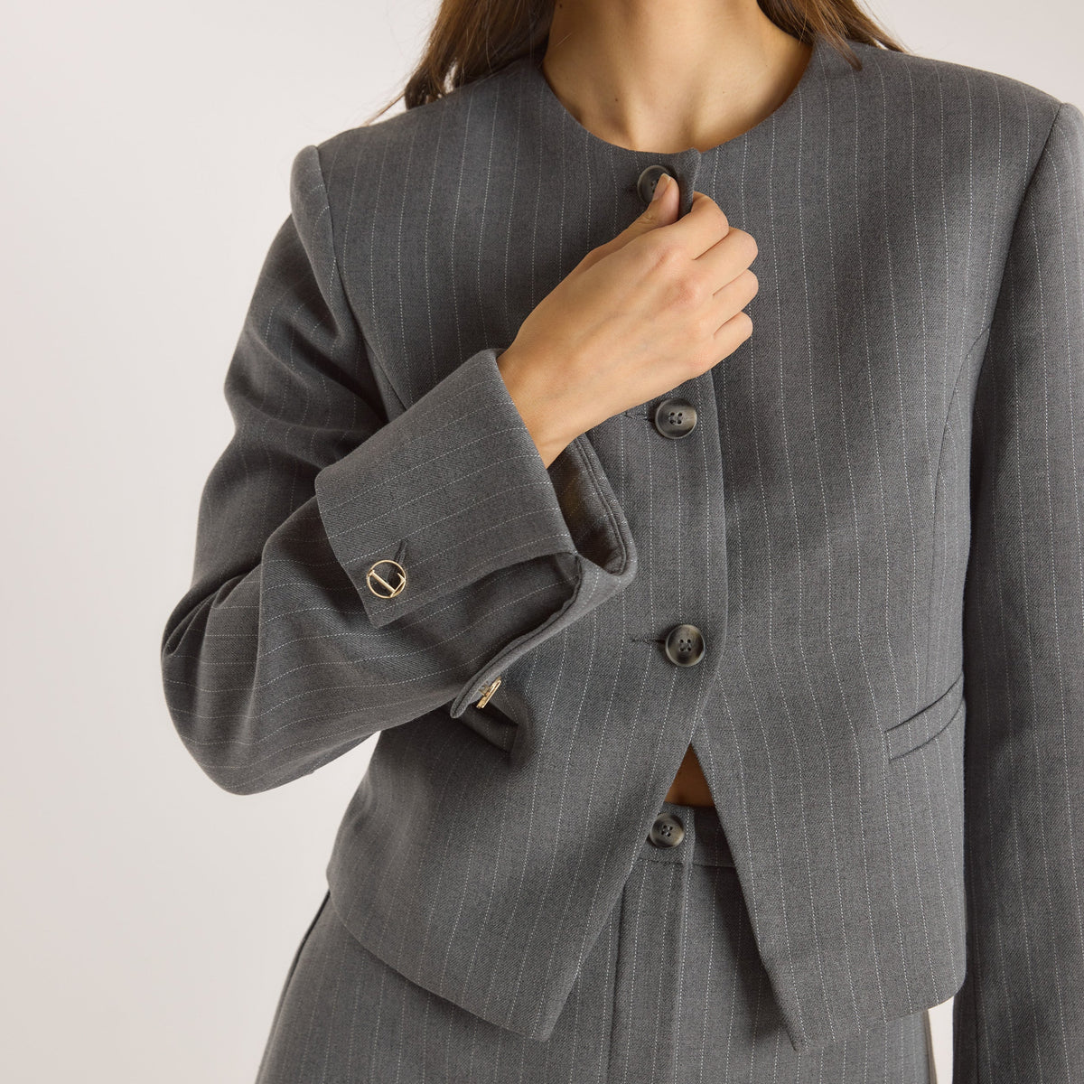 Lounge Structured Jacket - Grey Pinstripe