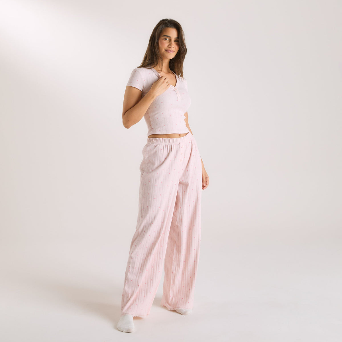 Lounge Pointelle Pajama Top - Pink Floral