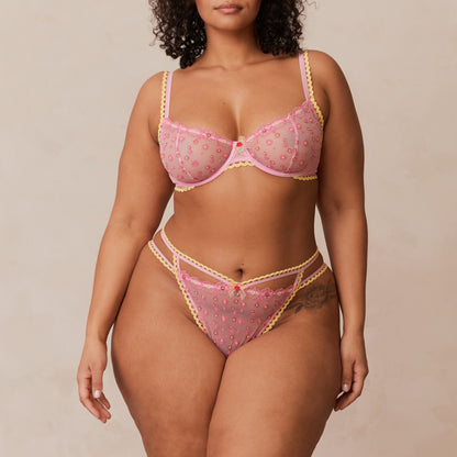 Lounge Daisy Embroidered Balcony Bra  - Pink