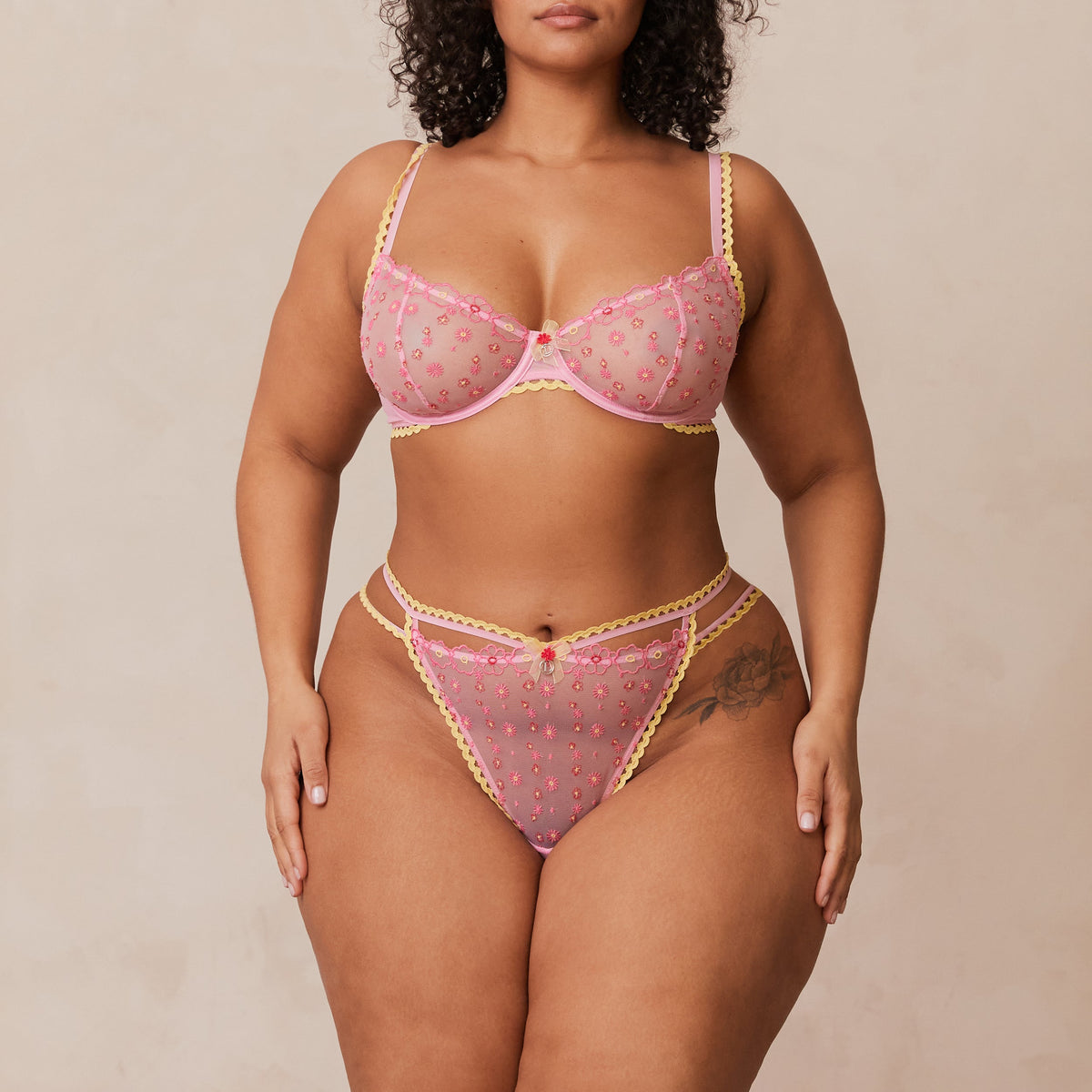 Lounge Daisy Embroidered Balcony Bra  - Pink