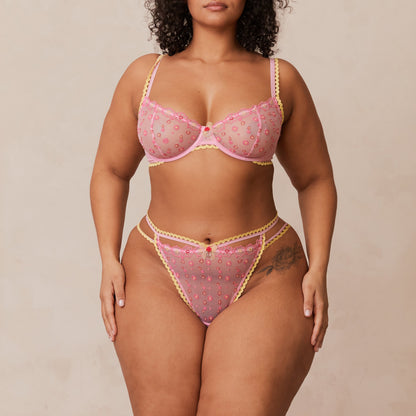 Lounge Daisy Embroidered Balcony Bra  - Pink