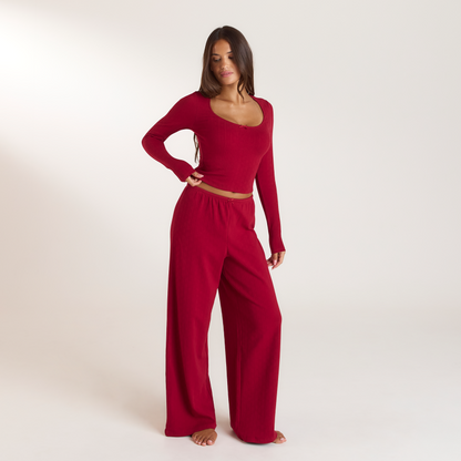 Lounge Christmas Cottage Pointelle Pajama Top - Red