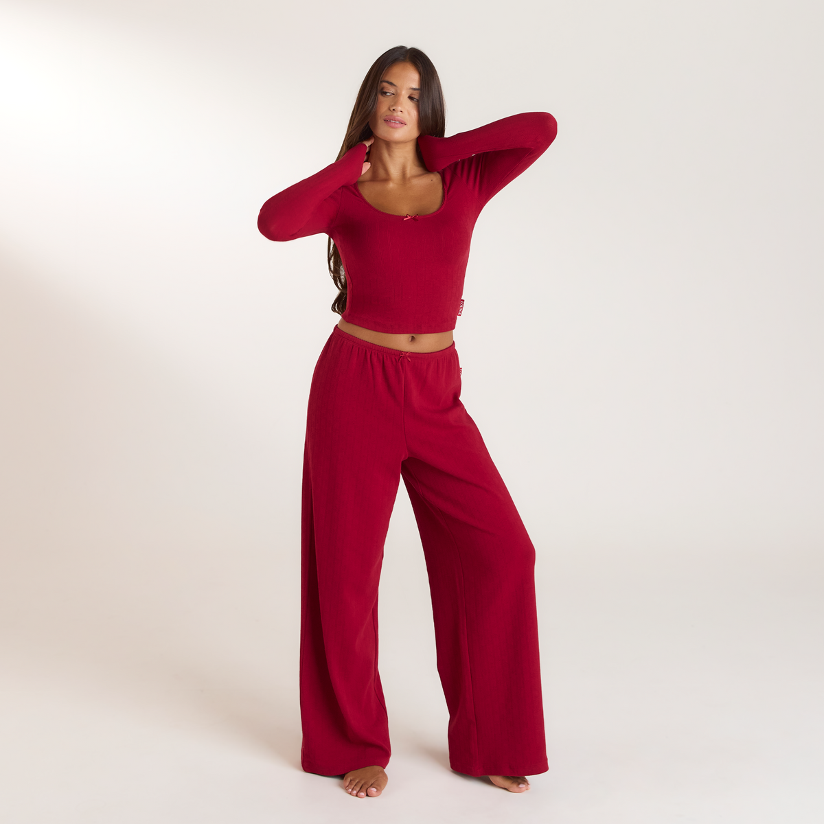 Lounge Christmas Cottage Pointelle Pajama Pants - Red