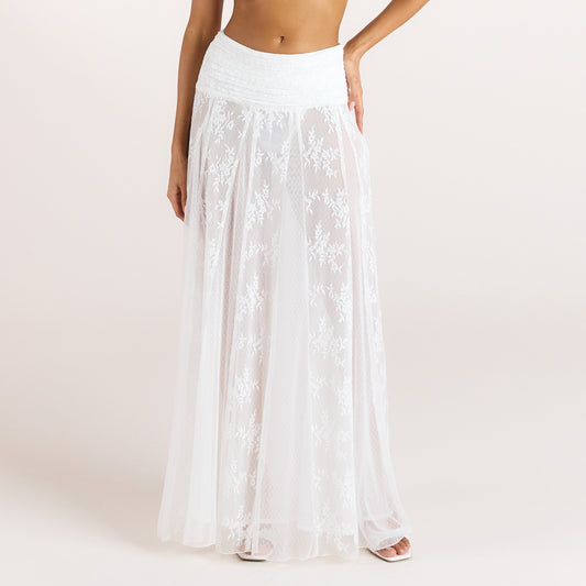 Lounge Sheer Lace Maxi Skirt - White