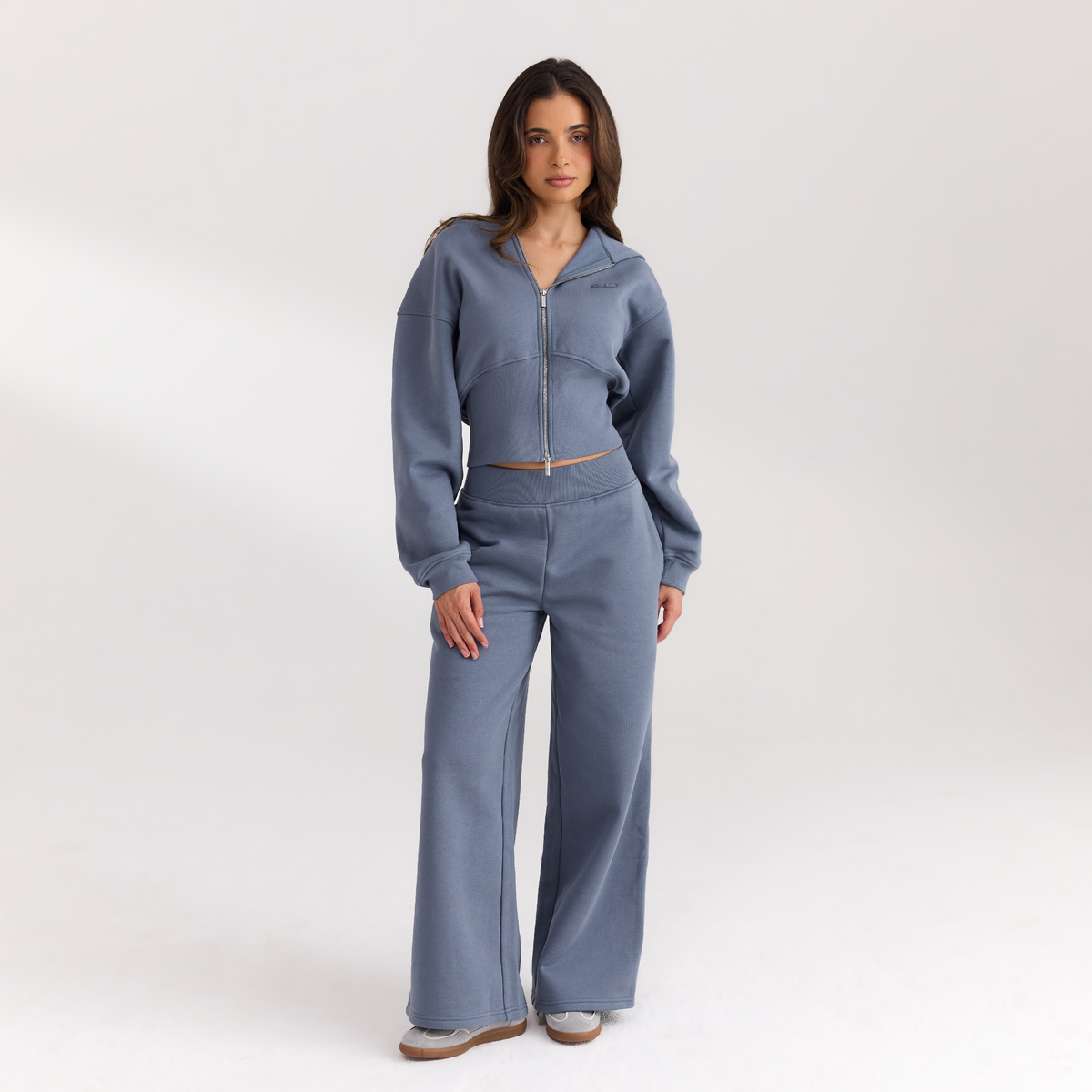 Lounge Fitted-Waist Zip-Up Hoodie - Slate Blue