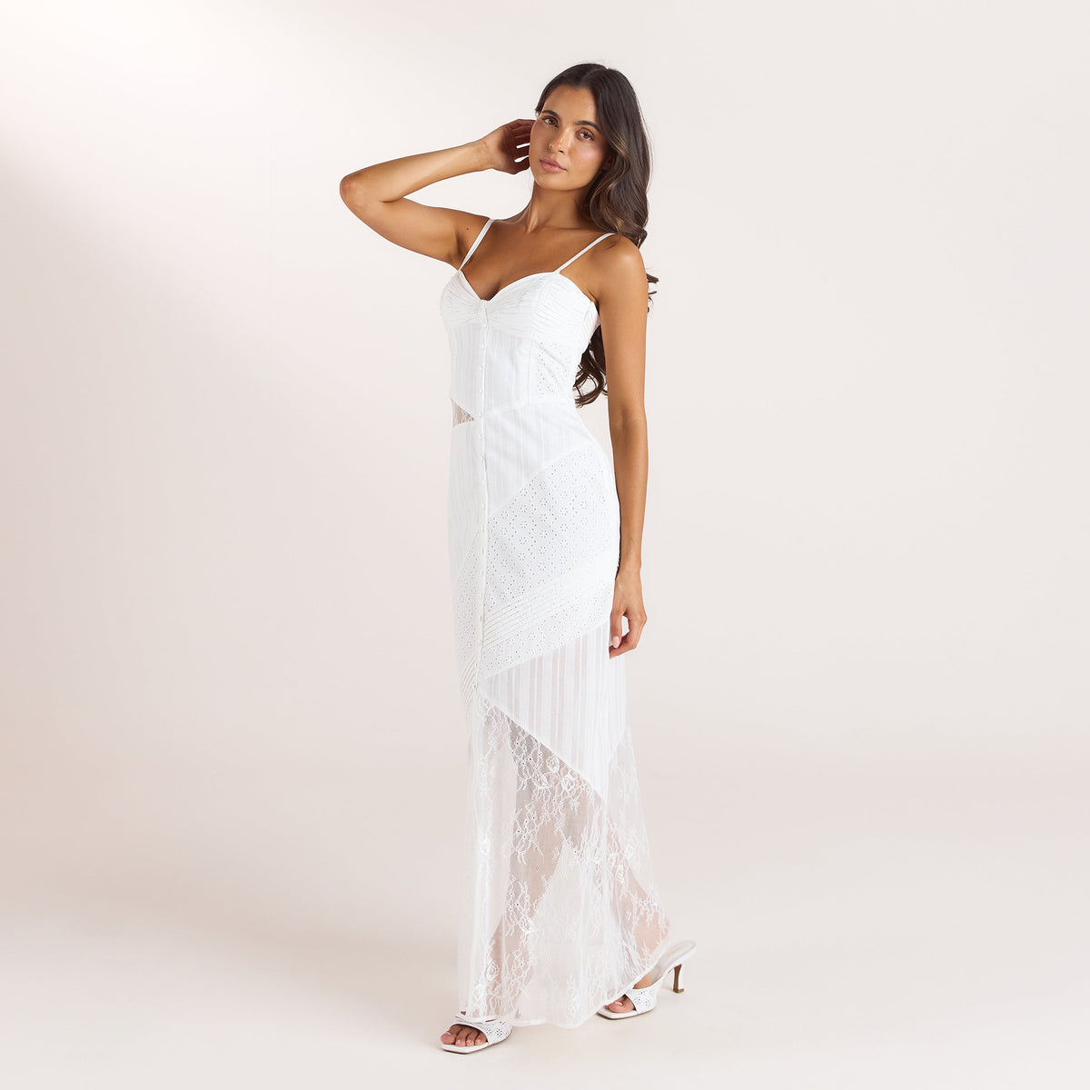 Lounge Broderie & Lace Maxi Dress - White
