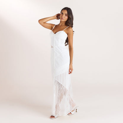 Lounge Broderie & Lace Maxi Dress - White