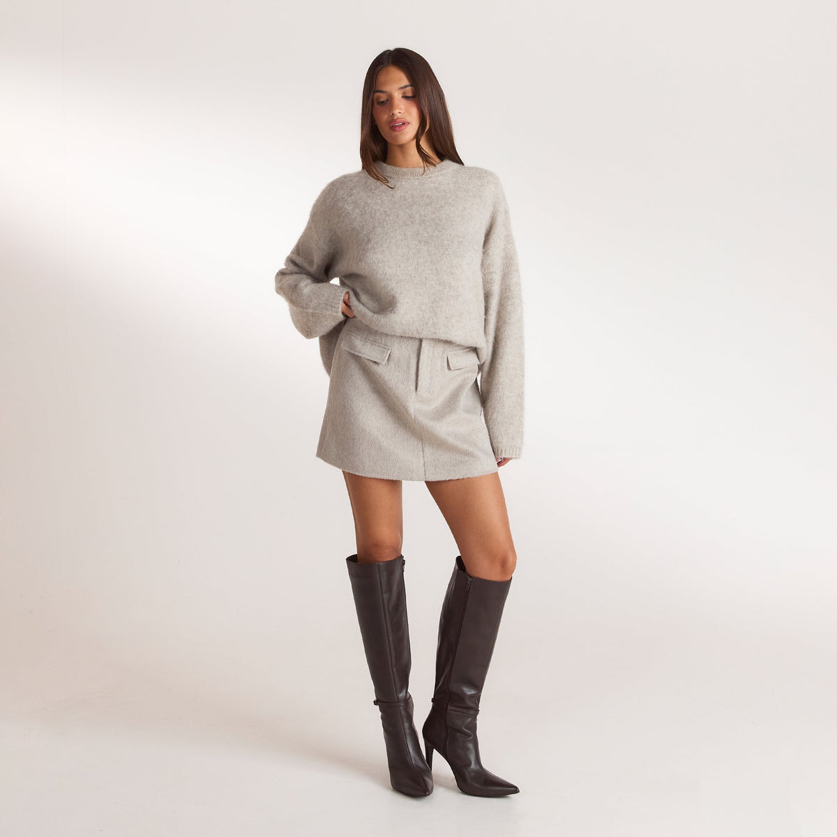 Lounge Woven A-Line Mini Skirt - Warm Gray