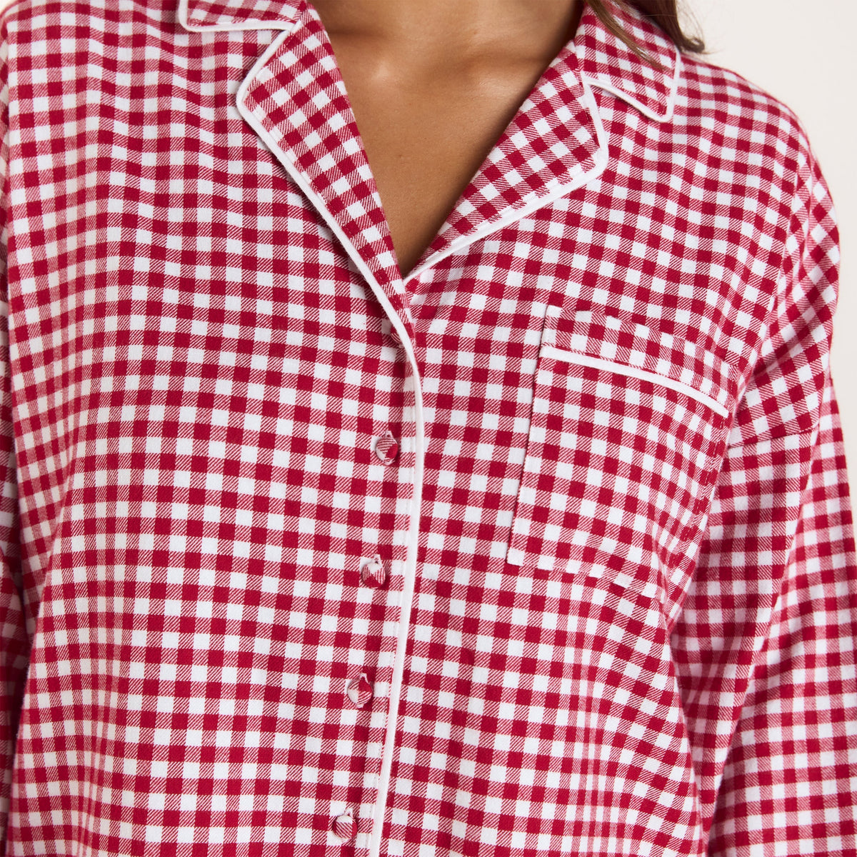 Lounge Christmas Cottage Gingham Pajama Shirt - Red