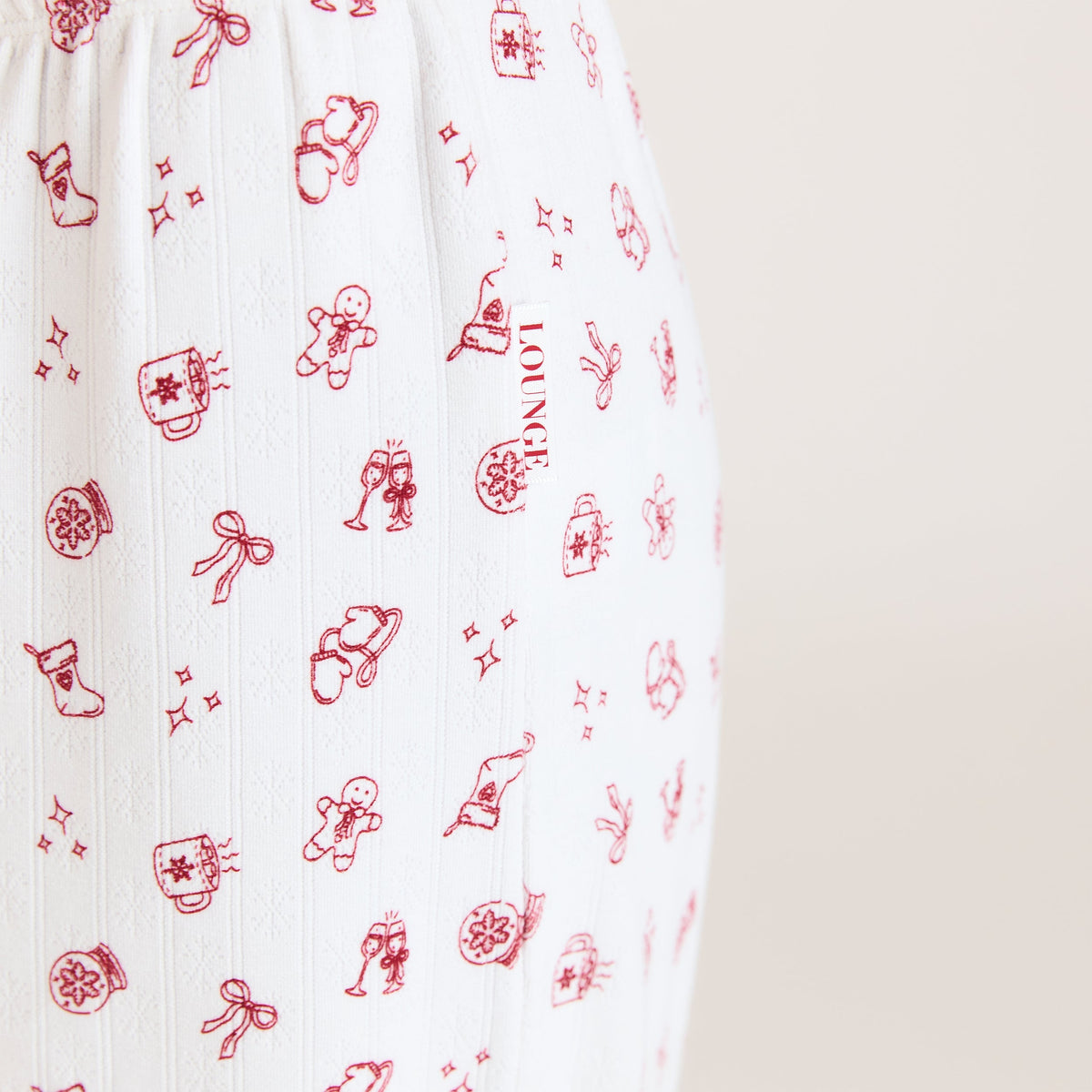 Lounge Christmas Cottage Pointelle Pajama Pants - White Print