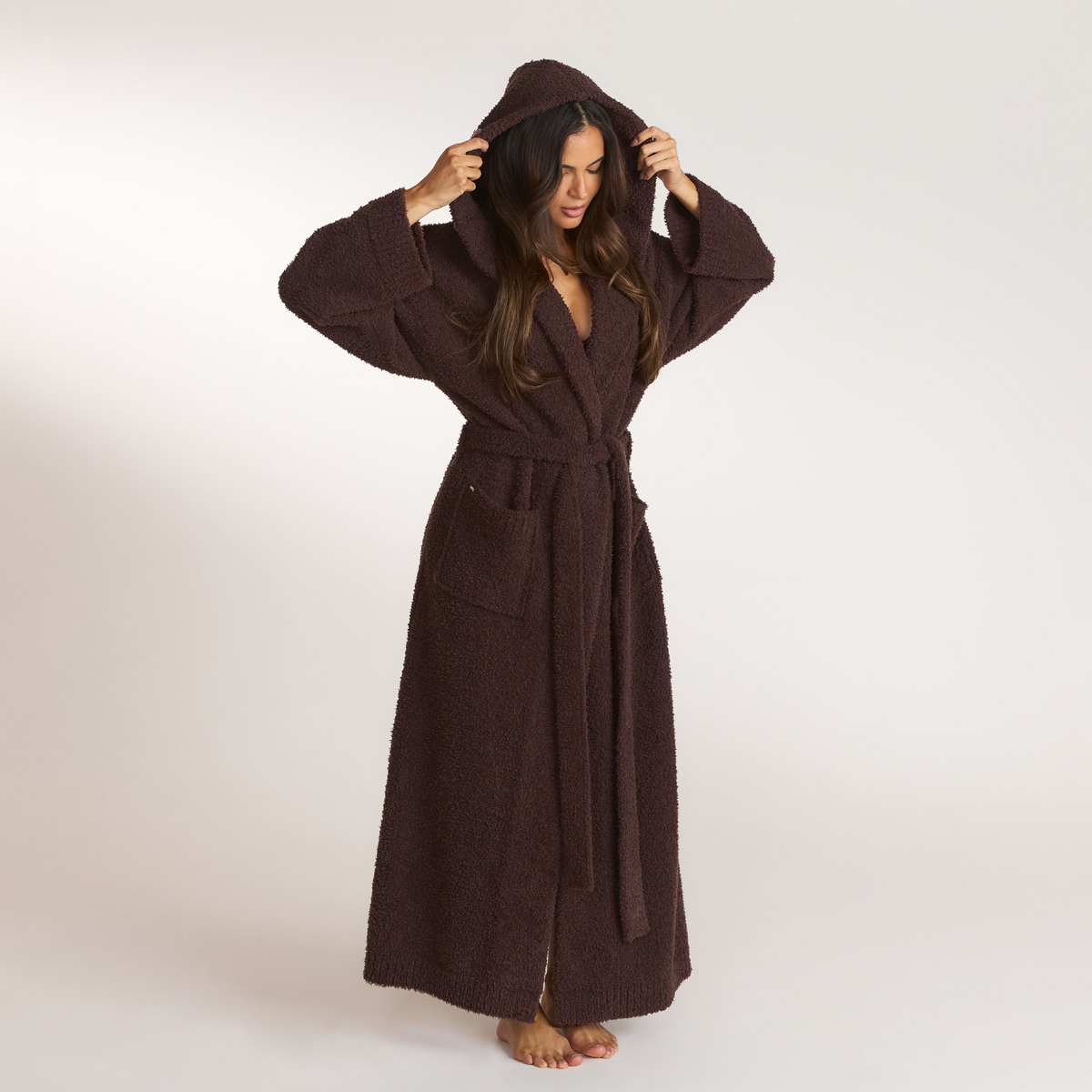 Lounge Fluffy Knitted Dressing Gown - Dark Chocolate