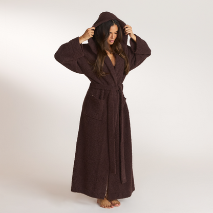 Lounge Fluffy Knitted Dressing Gown - Dark Chocolate