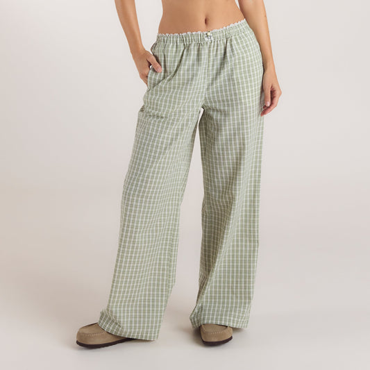 Lounge Check Cotton Pants - Green
