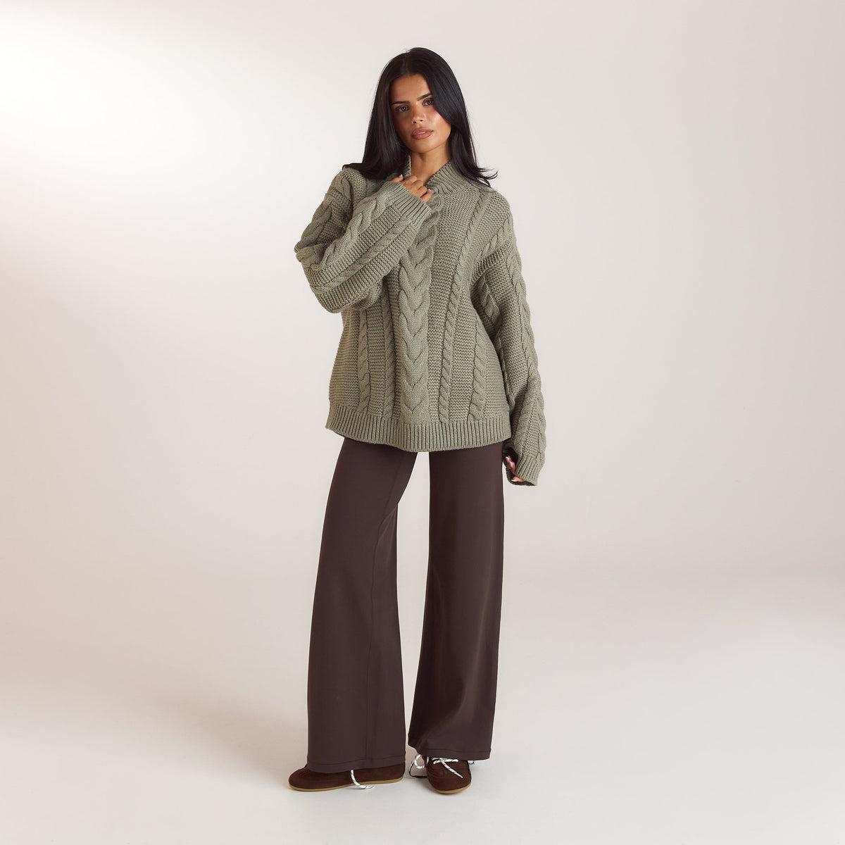 Lounge Oversized Cable-Knit Jumper - Olive
