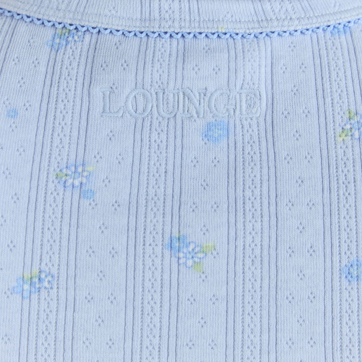 Lounge Pointelle Fitted Pajama Top - Blue Floral