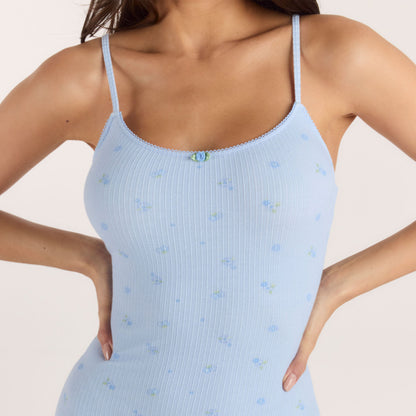 Lounge Ribbed Strappy Romper - Blue Floral
