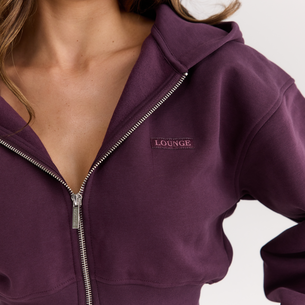 Lounge Fitted-Waist Zip-Up Hoodie - Cherry Lacquer