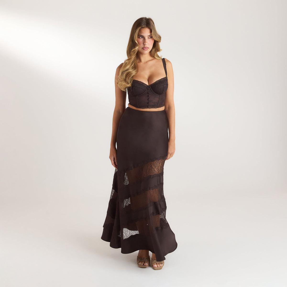 Lounge Lace Trim Maxi Skirt - Chocolate