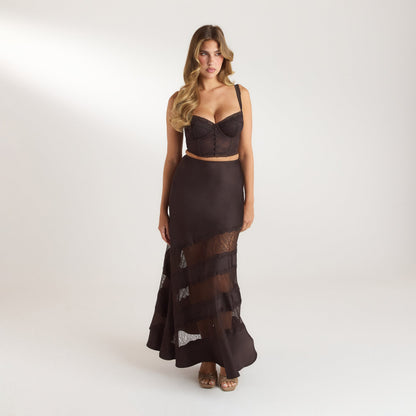 Lounge Lace Trim Maxi Skirt - Chocolate