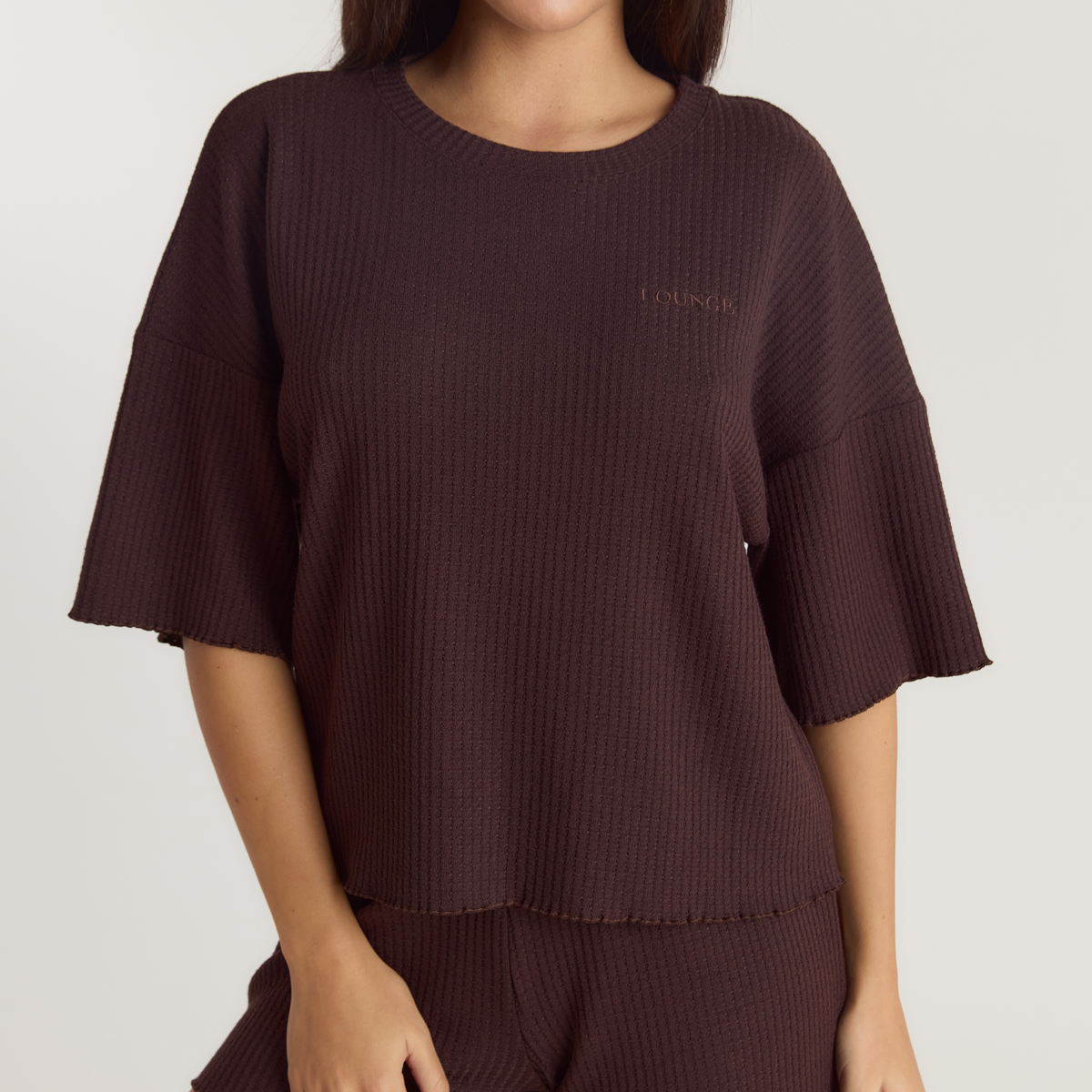 Lounge Soft Waffle Pajama Top - Dark Chocolate