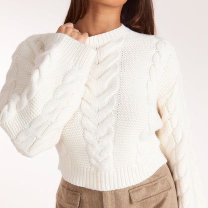 Lounge Cropped Cable-Knit Jumper - Cream