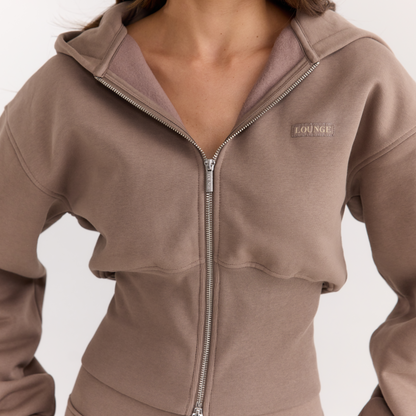 Lounge Fitted-Waist Zip-Up Hoodie - Mushroom