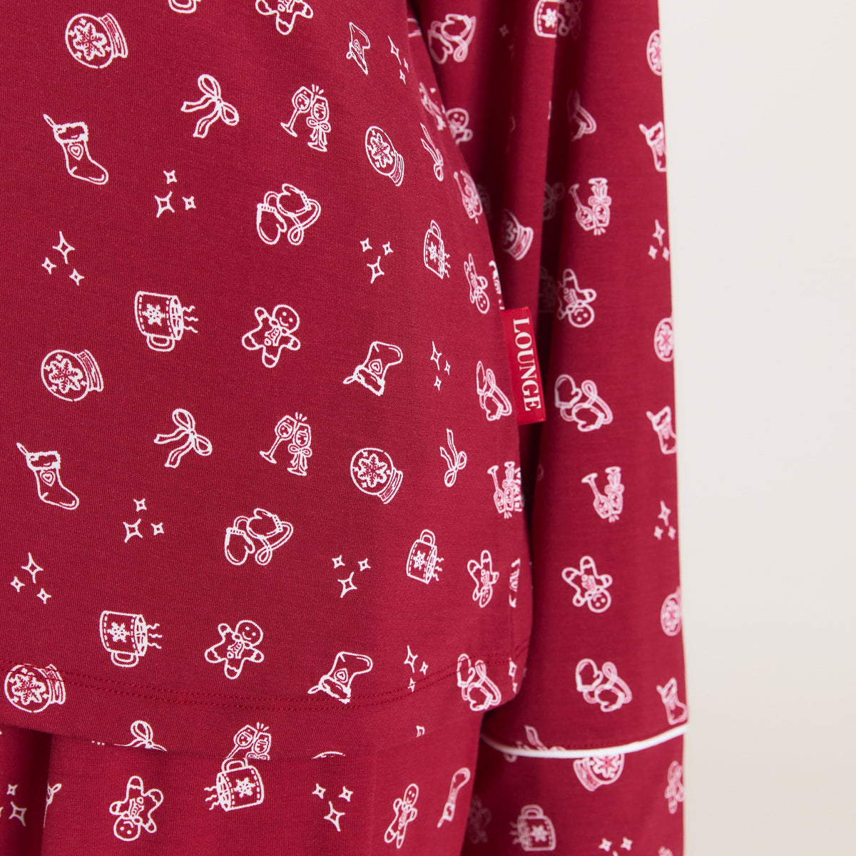 Lounge Christmas Cottage Modal Pajama Shirt - Red Print
