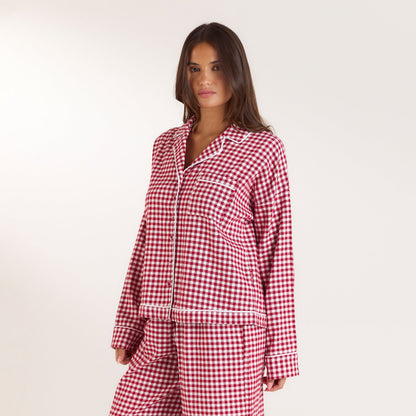 Lounge Christmas Cottage Gingham Pajama Shirt - Red