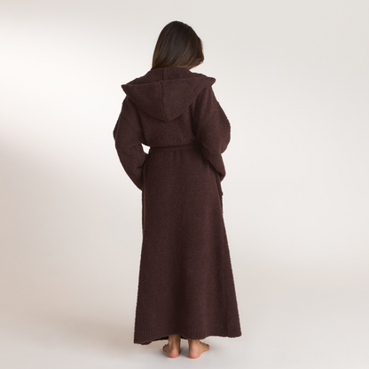 Lounge Fluffy Knitted Dressing Gown - Dark Chocolate