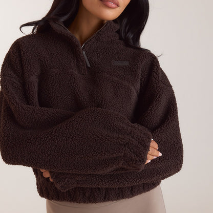 Lounge Funnel-Neck Borg Fleece - Dark Chocolate