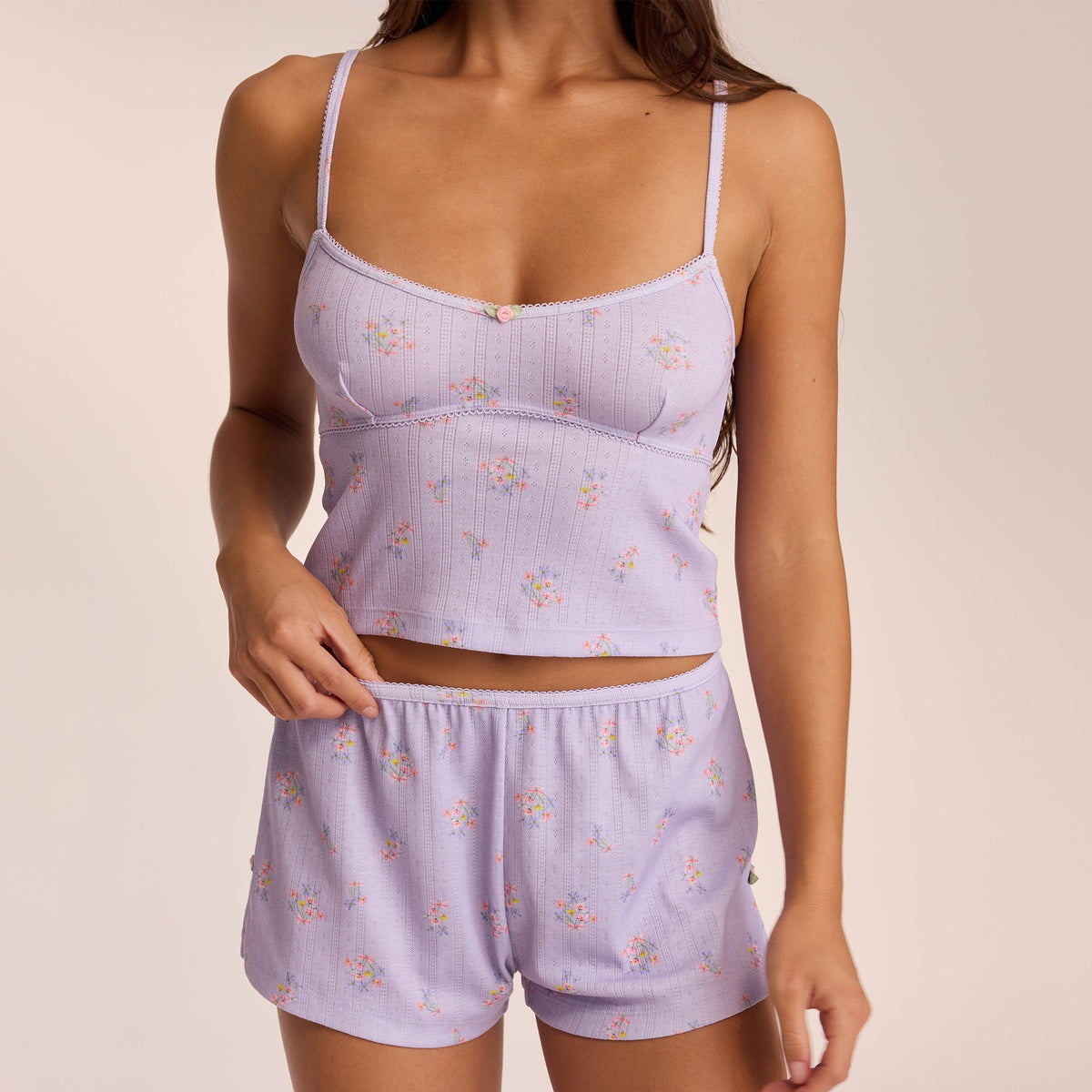 Lounge Pointelle Cami Pajama Top - Lilac Floral