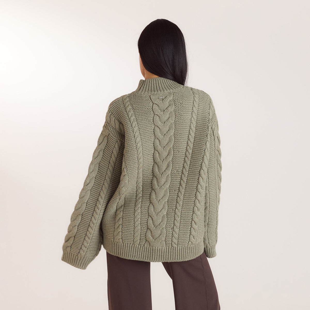 Lounge Oversized Cable-Knit Jumper - Olive