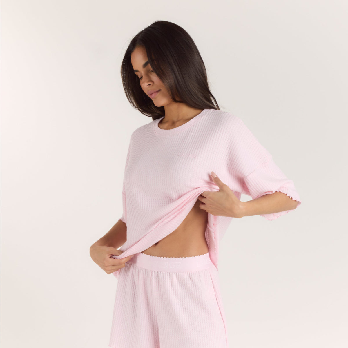 Lounge Soft Waffle Pajama Top - Pink