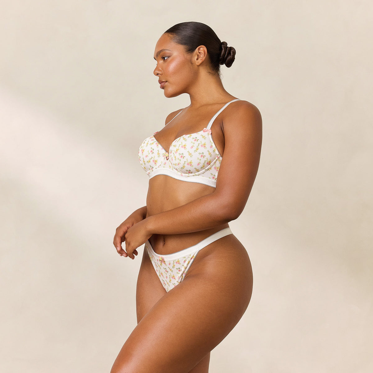 Lounge Rosebud Ribbed Balcony Bra  - White Floral