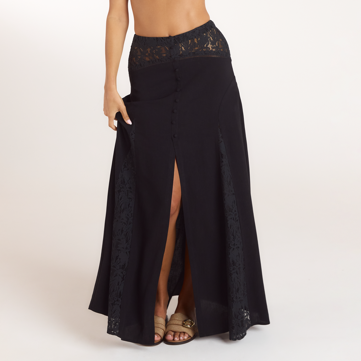 Lounge Lace Insert Maxi Skirt - Black