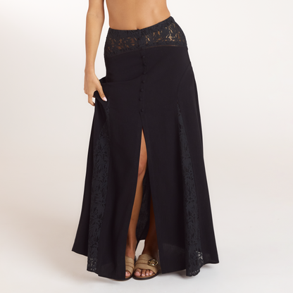 Lounge Lace Insert Maxi Skirt - Black