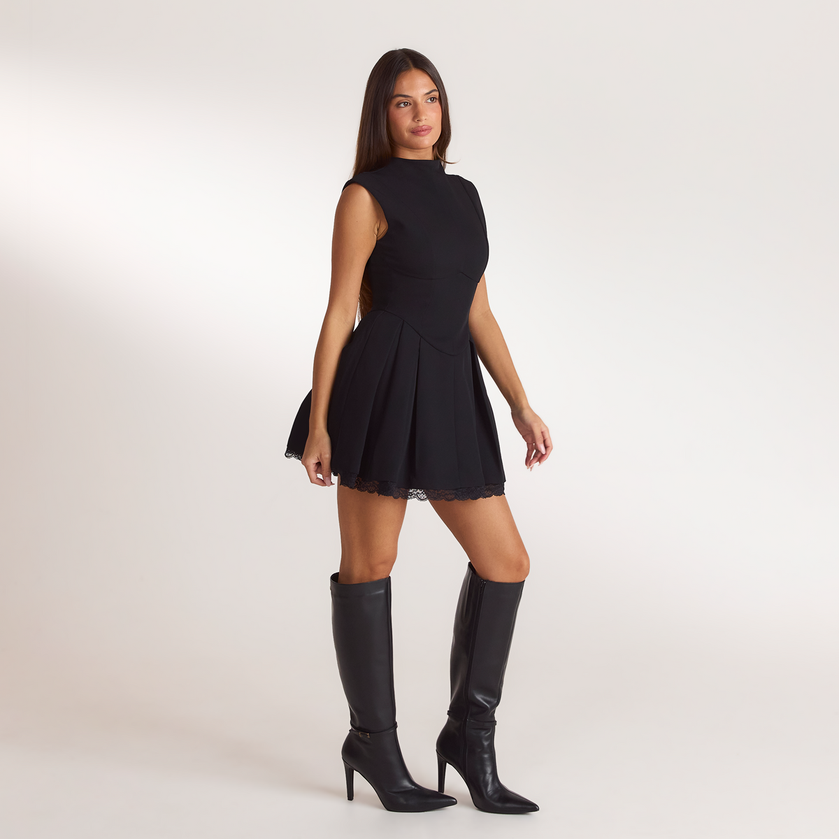 Lounge Pleated Cinched Mini Dress - Black