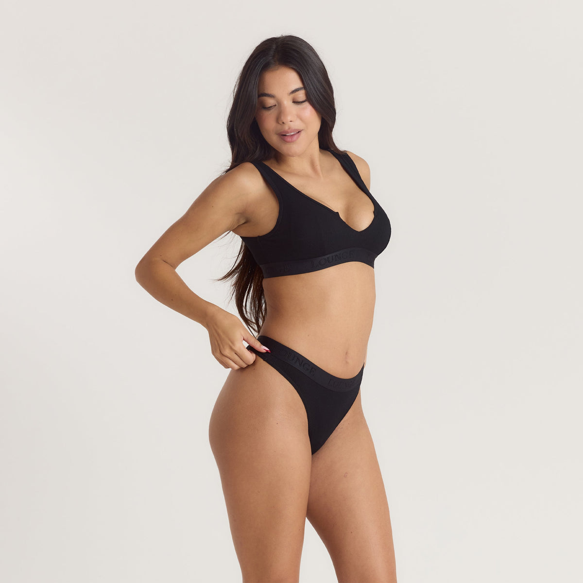 Lounge Soft Ribbed Push-Up Bralette - Black