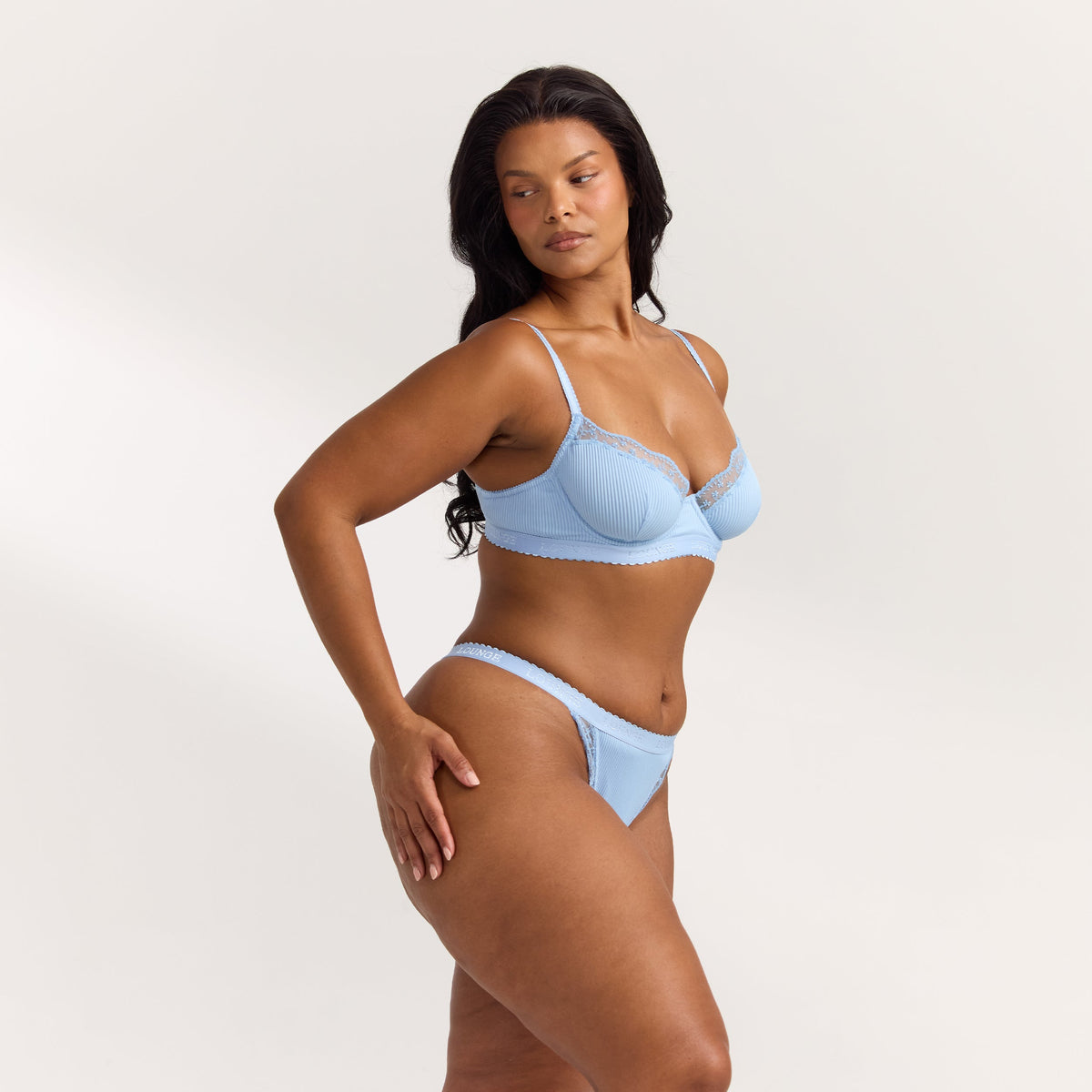 Lounge Ribbed Balcony Bra  - Blue