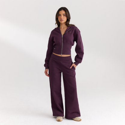 Lounge Fitted-Waist Zip-Up Hoodie - Cherry Lacquer