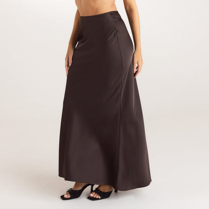 Lounge Satin Fitted Maxi Skirt - Chocolate