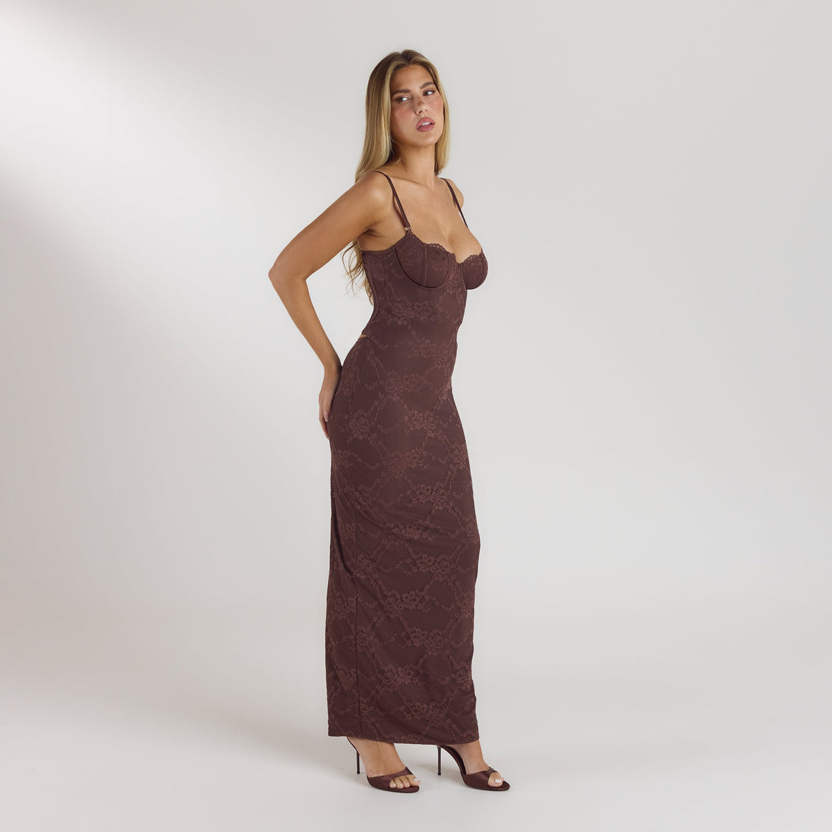 Lounge Blossom Maxi Dress with Bodysuit - Chocolate