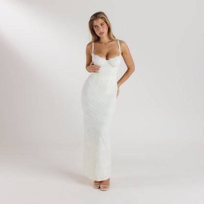 Lounge Blossom Maxi Dress with Bodysuit - Cream